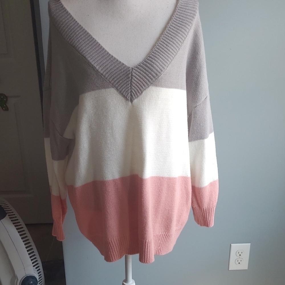 SHEIN Colorblock V-Neck Sweater